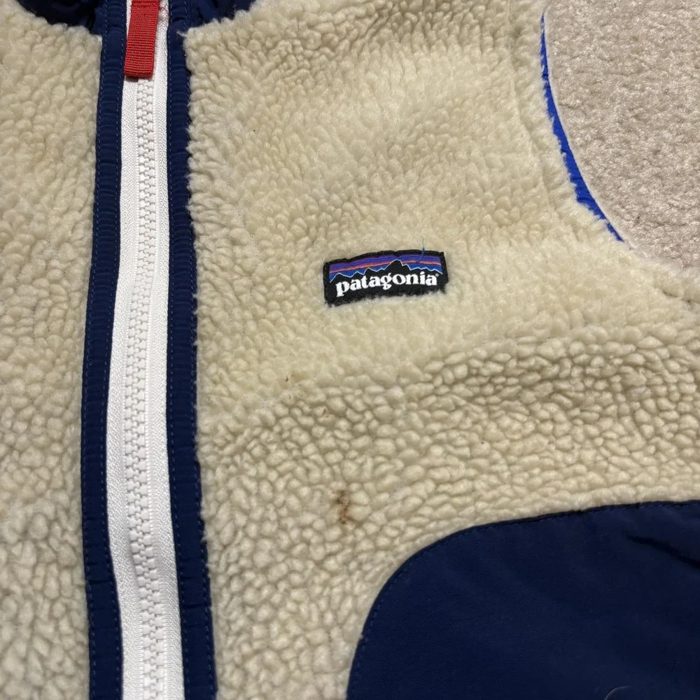 Patagonia Retro X Vest Kids Small White Blue Colorblock Deep Pile Sherpa Fleece